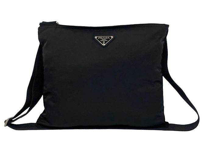 Borsa a spalla in nylon con logo Triangle Prada Nero