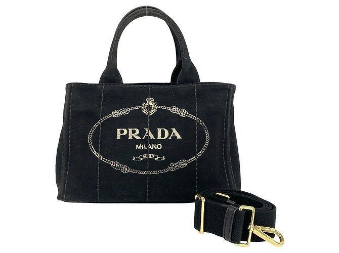 Prada Canapa Triangle Logo Hardware Canvas Tote Black