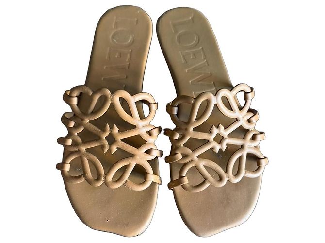 Loewe Anagram Brown Leather Flat Sandals