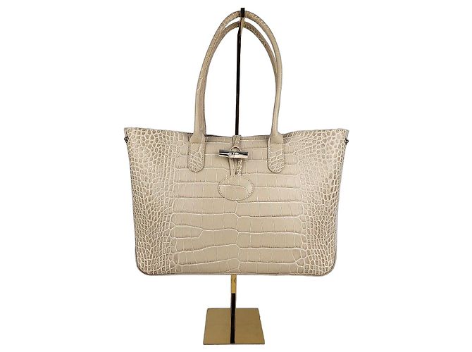 Longchamp Roseau Saco Cabas Couro Efeito Crocodilo Bege