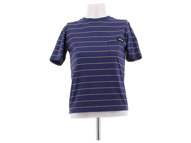 T-shirt a righe blu navy Miu Miu in cotone