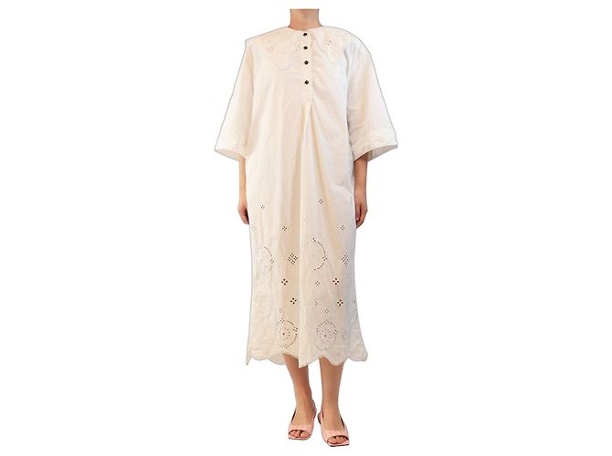 Ganni Vestido midi de broderie anglaise blanco - size L