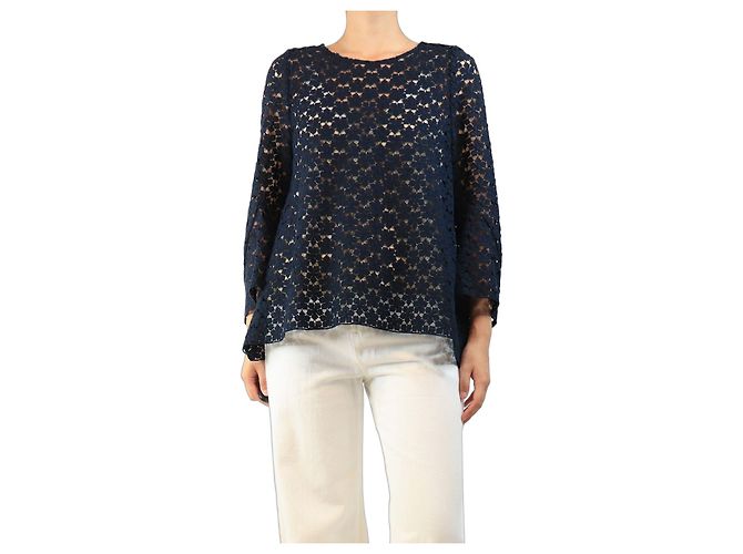 Autre Marque Top in pizzo floreale blu navy - size UK 12