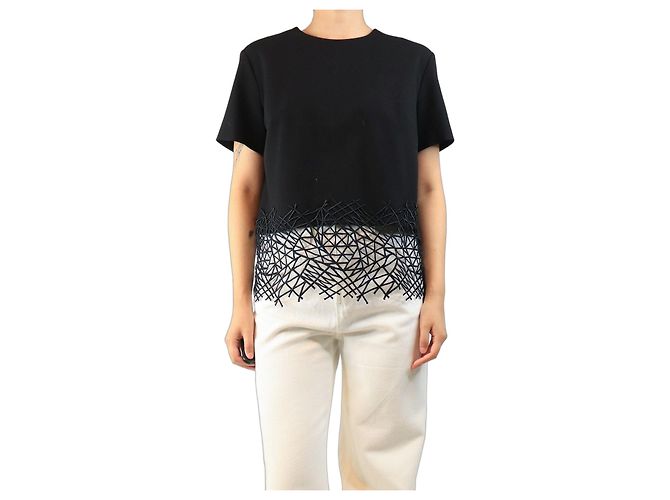 Christopher Kane Black short-sleeved wool crepe top - size UK 12