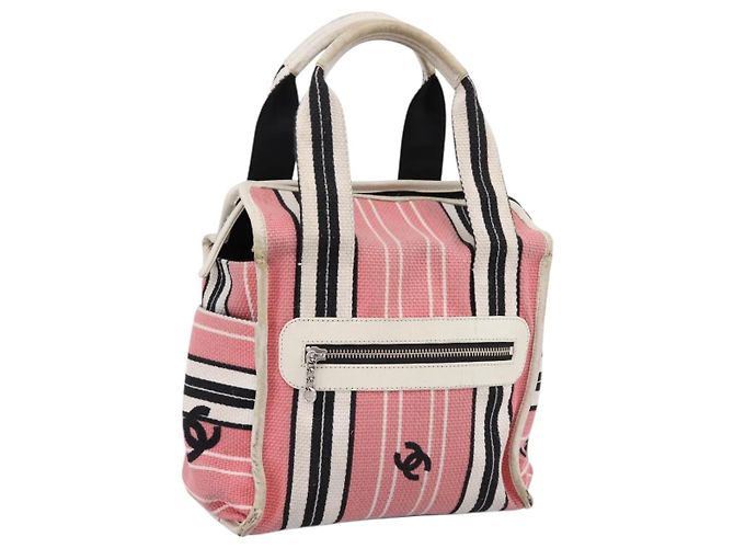 CHANEL Hand Bag Canvas Pink Silver CC