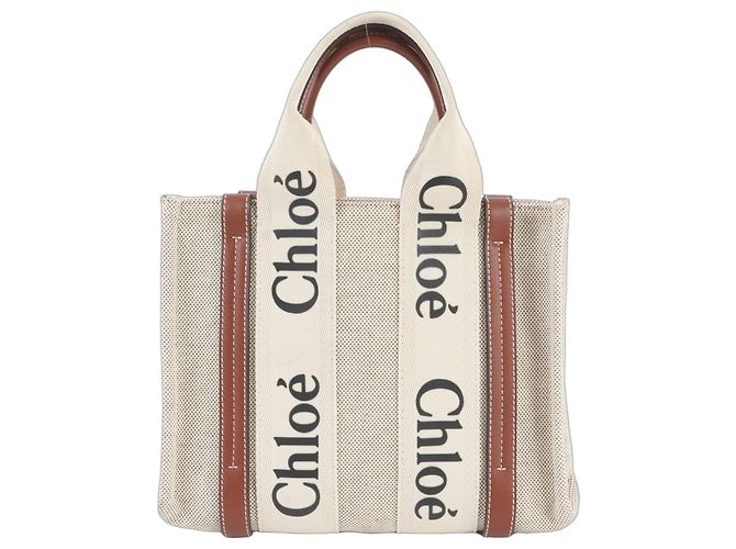 mala de mão em couro Chloé Woody Small Bege