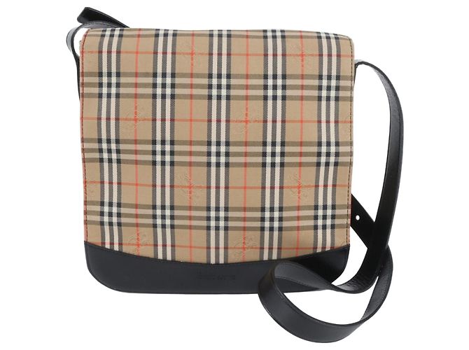 Bolsa de Ombro Burberry Nova Check em Lona e Couro Preto Bege