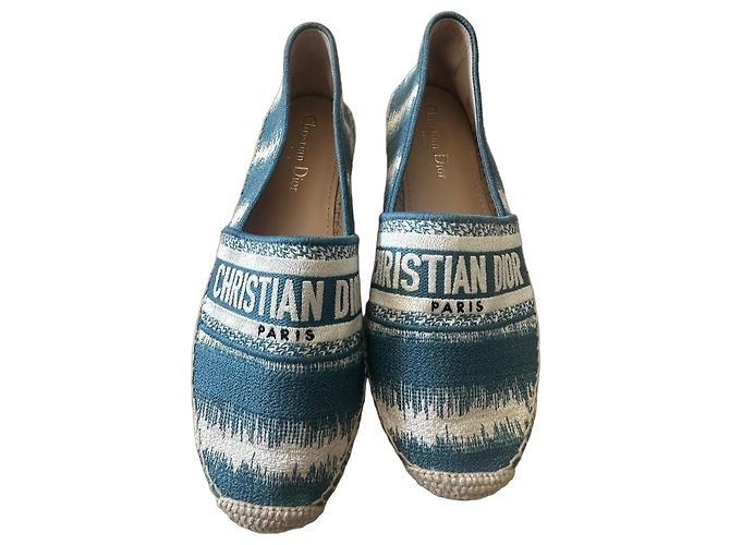 Espadrillas Christian Dior Granville in tela blu e bianca Bianco