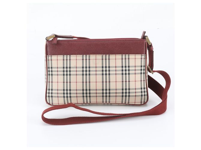 Burberry Nova Check Schultertasche aus Leder Rot Beige