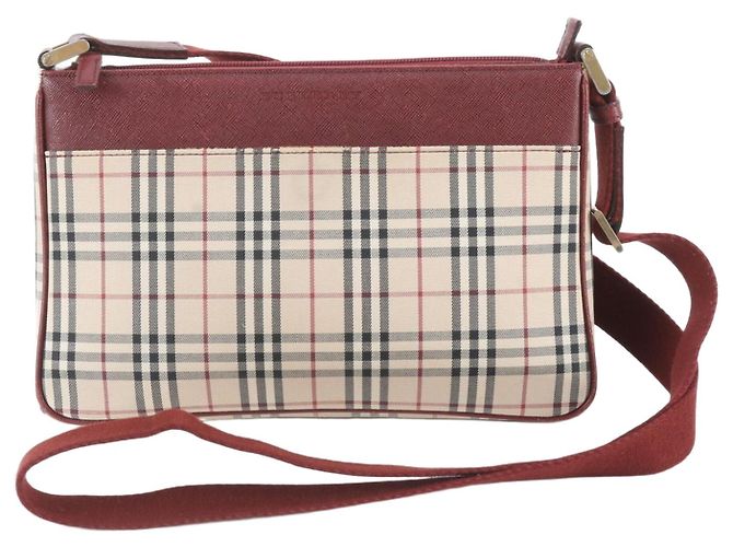 Burberry Nova Check Leather Shoulder Bag Red Beige