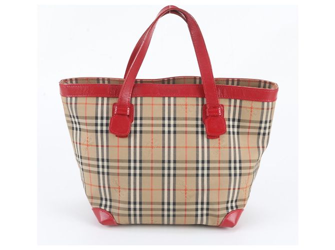 Sac à main cabas Burberry Nova Check en cuir Rouge Beige