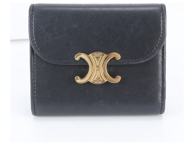 Céline Celine Small Flap Wallet in Black Leather