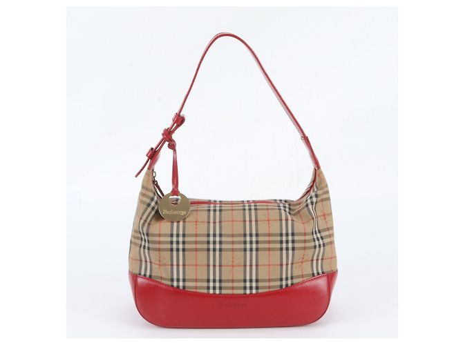 Borsa a tracolla in pelle Burberry Nova Check Shadow Horse Rosso Beige