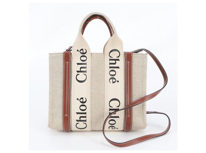 mala 2-Way Woody Small em couro Chloé Bege
