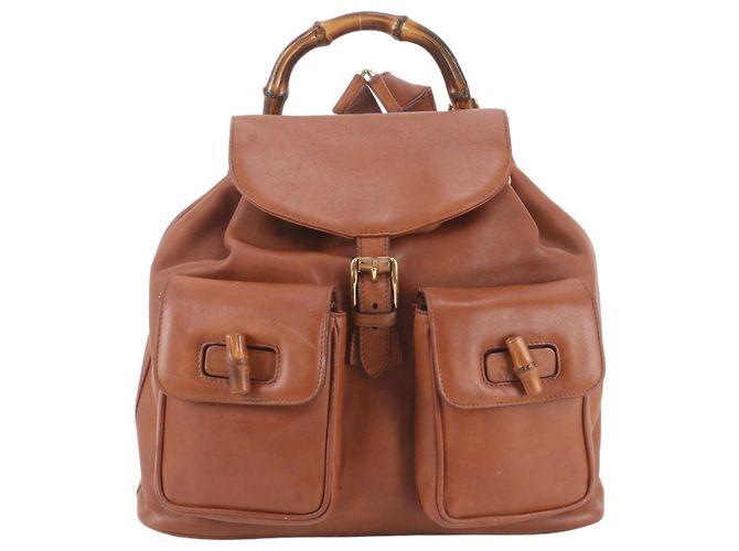 Mochila e Bolsa de Ombro Gucci Old Bamboo em couro Marrom