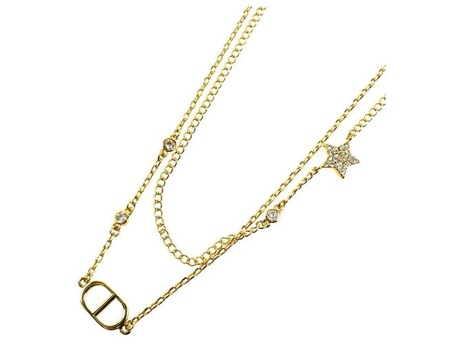 Collana Christian Dior Petit CD in metallo doppio e cristalli D'oro