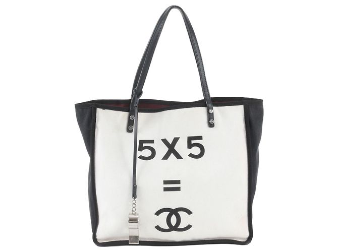 Sac cabas droit Chanel Let's Lemon Noir Blanc