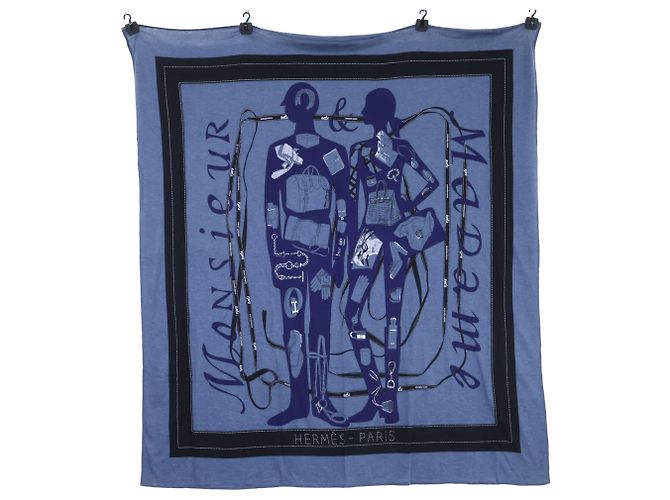 Hermès Sciarpa in cotone Hermes Monsieur et Madame Blu navy