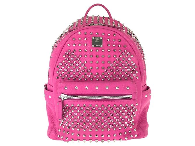 MCM Stark Special Studded Pink Leather Rhinestone Backpack