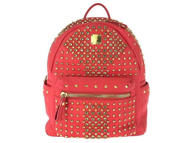MCM Stark Studded Leather Backpack Red