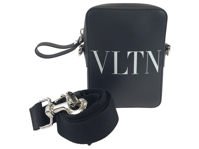 Borsa a tracolla in pelle Valentino VLTN Logo bianca e nera Nero Bianco