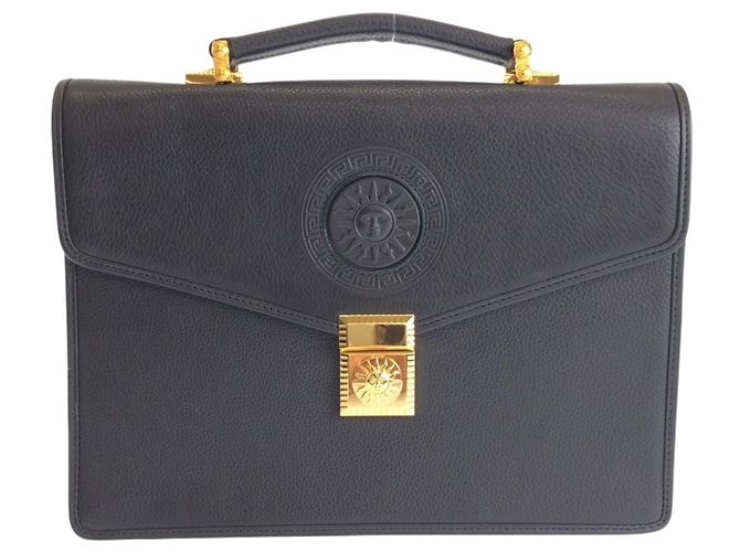 Pochette Versace Vintage Sunburst en cuir noir