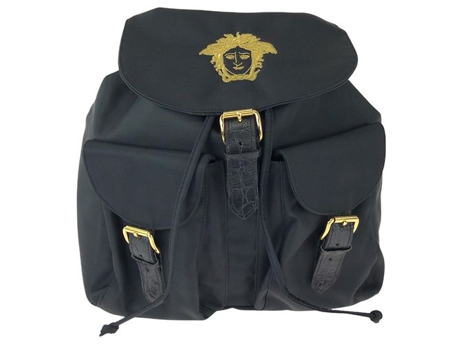 Versace Vintage Medusa Black Nylon Backpack