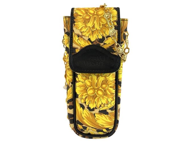 Borsa a tracolla Versace con stampa leopardata e catena Nero Giallo