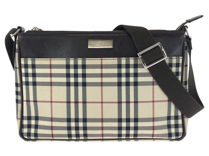 Burberry Check Pattern Shoulder Bag Beige Dark brown