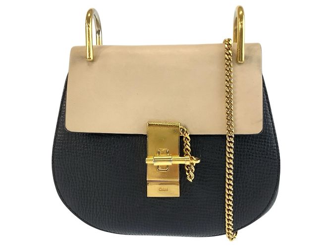 Bolsa de Ombro Chloé Drew em Couro com Corrente Preto Bege