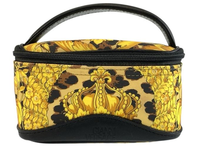 Sac à main pochette vanity Versace imprimé léopard Noir Jaune