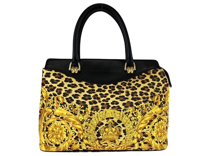 Versace Vintage Baroque Handtasche Schwarz Gelb