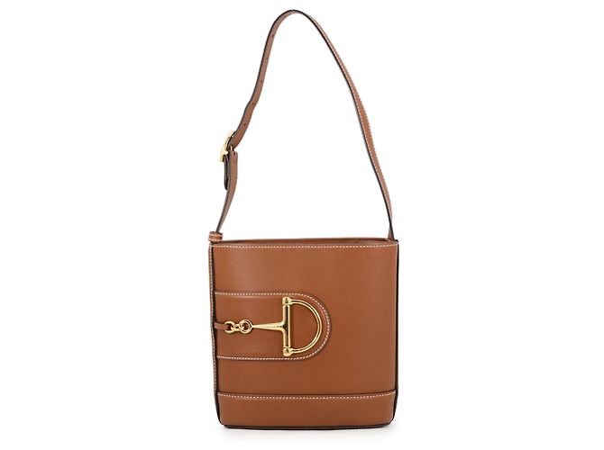 Borsa a secchiello piccola in pelle Gucci Horsebit Marrone