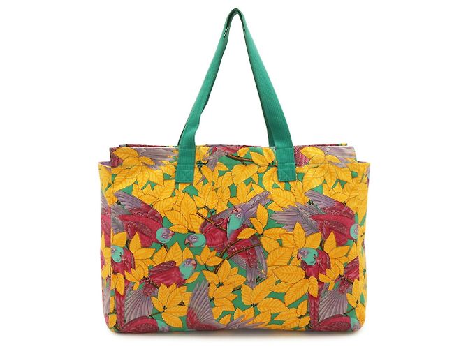 Hermès Hermes Large Tote/Shoulder Bag with Botanical Bird Print Multiple colors Green Yellow