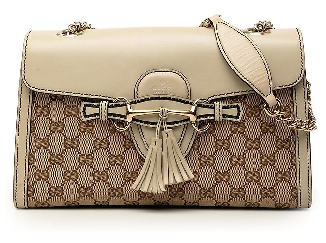 Bolsa de Ombro Gucci Emily Medium em Lona GG Bege