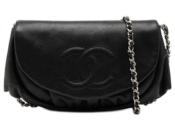 Chanel Black CC Caviar Half Moon Wallet on Chain Nero
