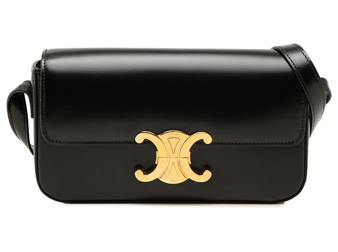 Céline Borsa a tracolla Celine Claude in pelle di vitello lucida nera con Triomphe Nero