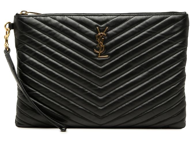 Autre Marque Custodia per tablet Saint Laurent in pelle di vitello nera con chevron e monogramma Nero