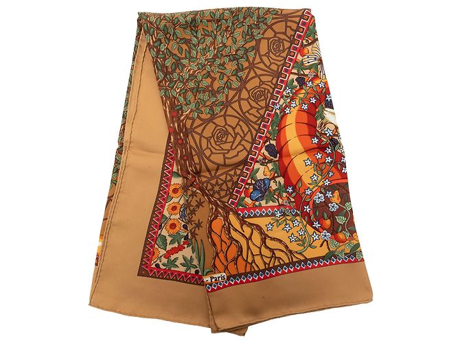 Lenço de seda Hermès Brown Axis Mundi 90 Marrom