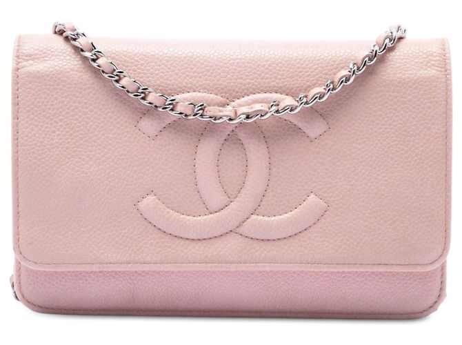 Wallet On Chain Chanel Carteira com Corrente CC Caviar Rosa