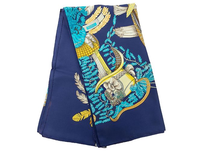 Foulard di seta Hermès Blue Chapeau! 90 Blu scuro
