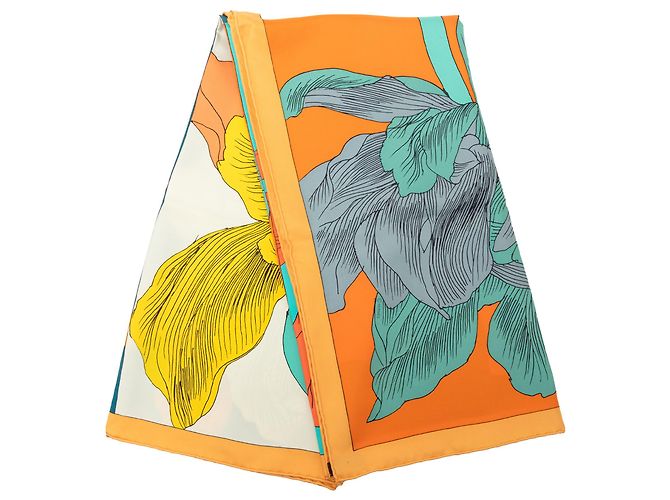 Lenço de seda Hermès Orange Etude Pour Un Iris Arc En Ciel 90 Laranja