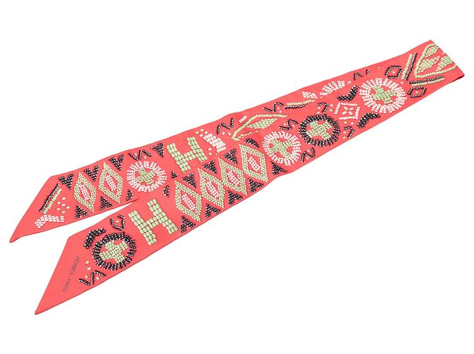 Pañuelo de seda Twilly Hermès Pink Kelly En Perles Rosa