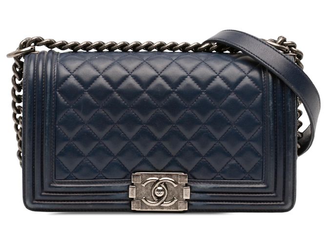Chanel Blue Old Medium Quilted Lambskin Boy Flap Bleu Bleu Marine