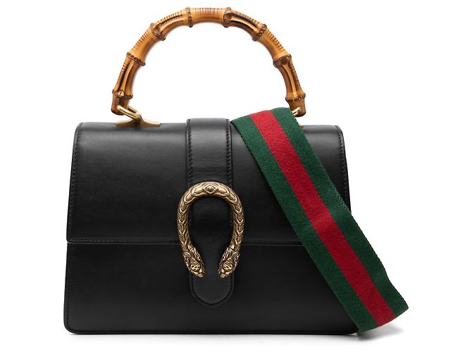 Bolso Satchel Gucci Dionysus Web de piel de becerro negra, tamaño Medium, con bambú Negro