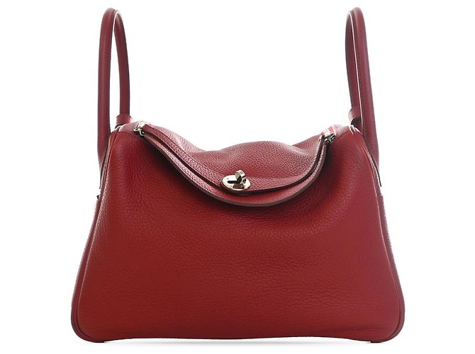 Hermès Red Clemence Lindy 30 Rouge Bordeaux