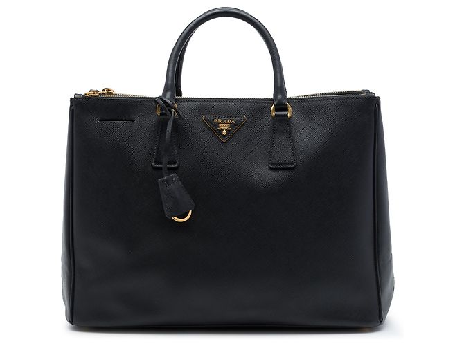 Borsa Prada Galleria Double Zip Large in pelle Saffiano nera Nero