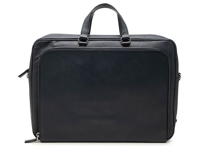 Prada Pasta de viagem em couro Saffiano preto com bolso frontal com zíper