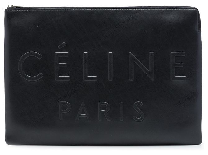 Céline Clutch Celine in pelle goffrata nera con logo Nero