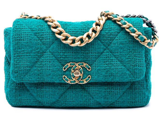 Chanel Blue Medium Tweed 19 Flap Bleu Turquoise